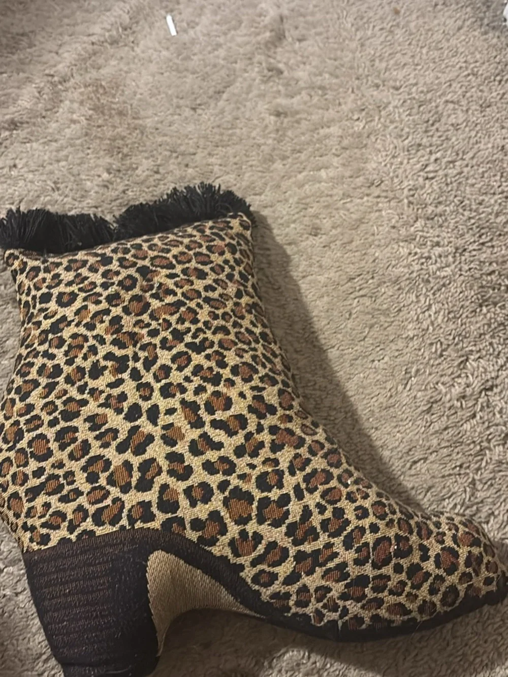 Leopard Print Women’s Ankle Boot Pillow- Black/Brown